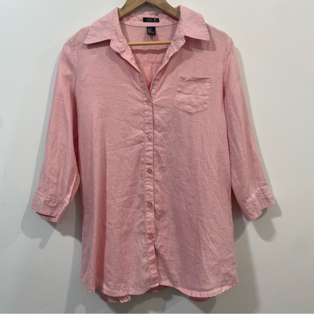 Zoe D. 100% Linen Blush Pink Button Down Shirt Coastal Grandma Size M